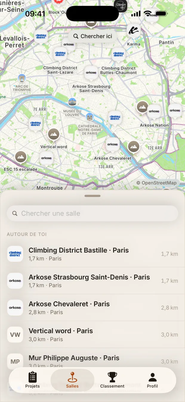 La carte des salles